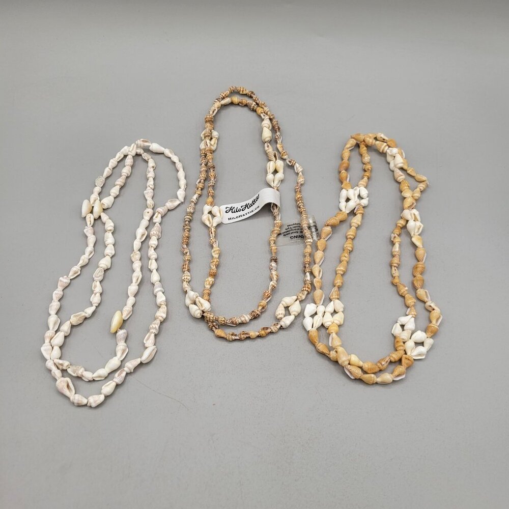 Hilo Hattie Natural Cowrie and Cone Shell Necklaces Overhead Lot of 3